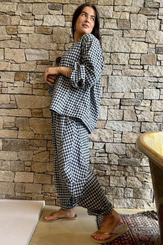 Nonni Gingham Nero Blouse Navy